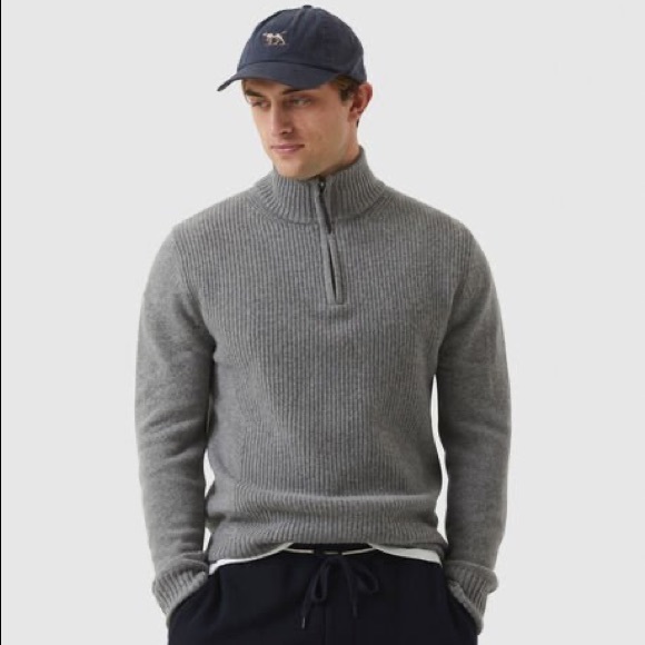 Express Sweaters | Express Mens Light Grey Ribbed Mock Neck Half Zip Fitted Pullover Sweater | Color: Black/Gray | Size: S | Russianbarbae's Closet